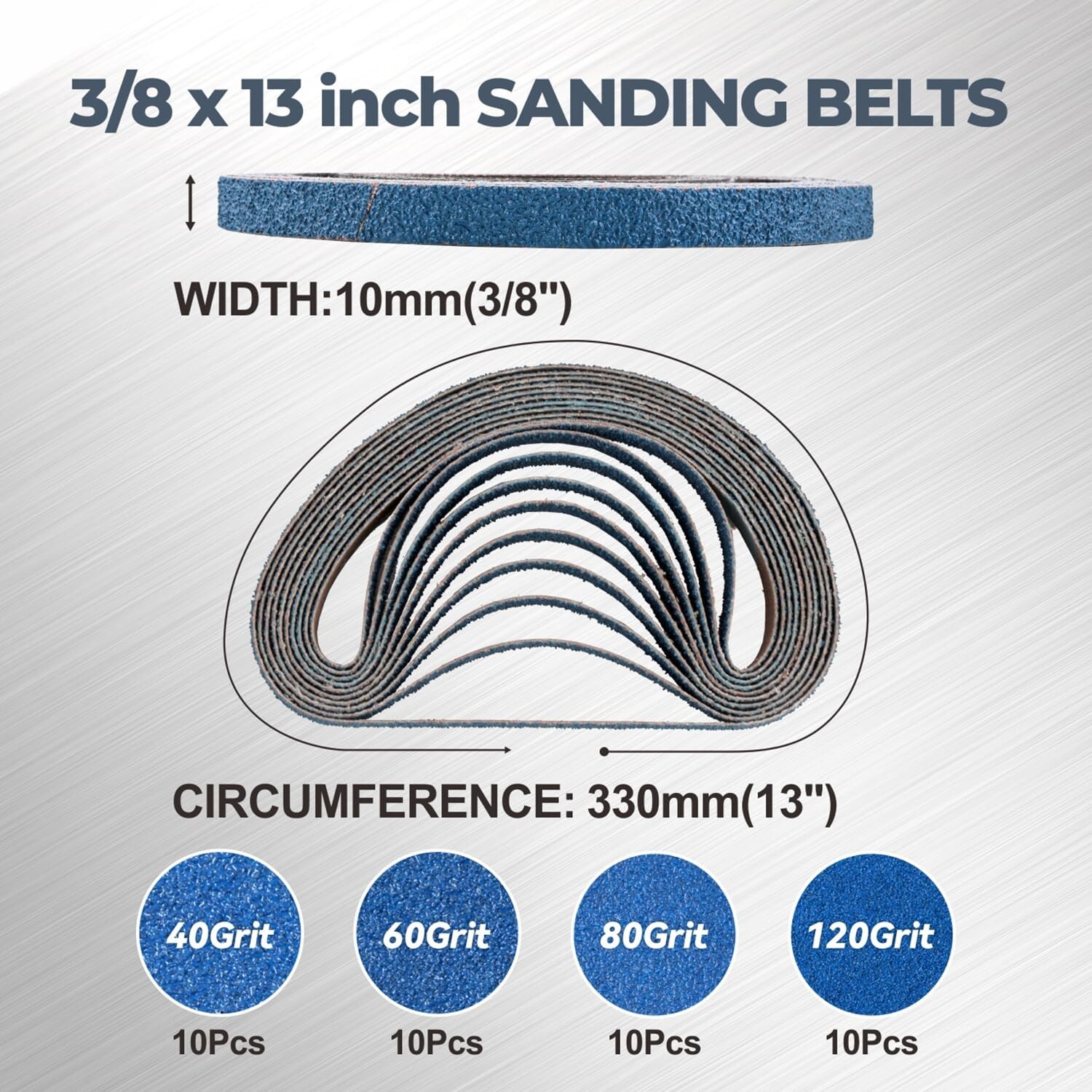 3/8 x 13 Inch Zirconia Sanding Belts 40Pcs 10 Each of 40/60/80/120 Assorted Grit