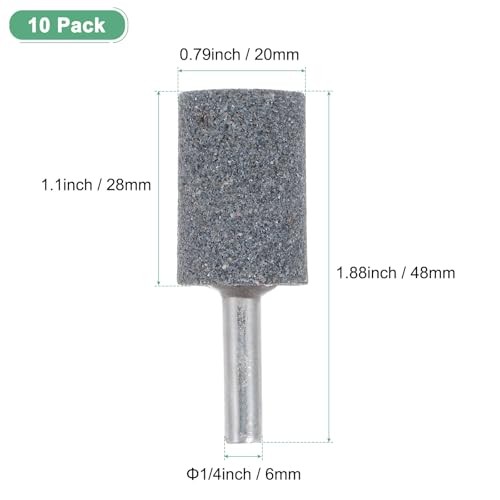 -Pack Abrasive Mounted Stone Grinding Bits, 1/4 in(6mm) Shank Aluminum 20mm 10