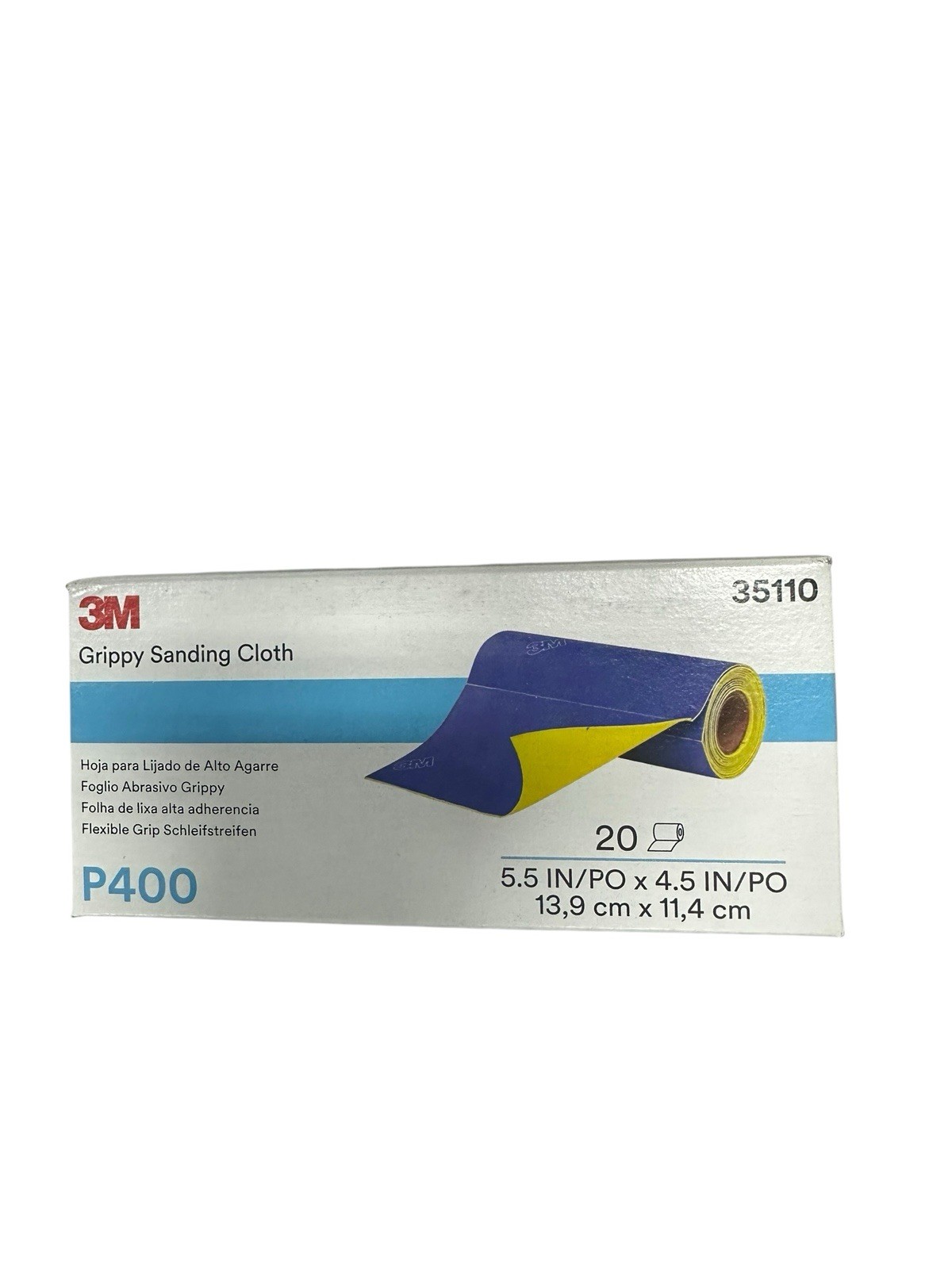 3M Grippy Sanding Cloth 35110 P400 Grade 5.5 In x 4.5 In 20 Sheets Free Shipping