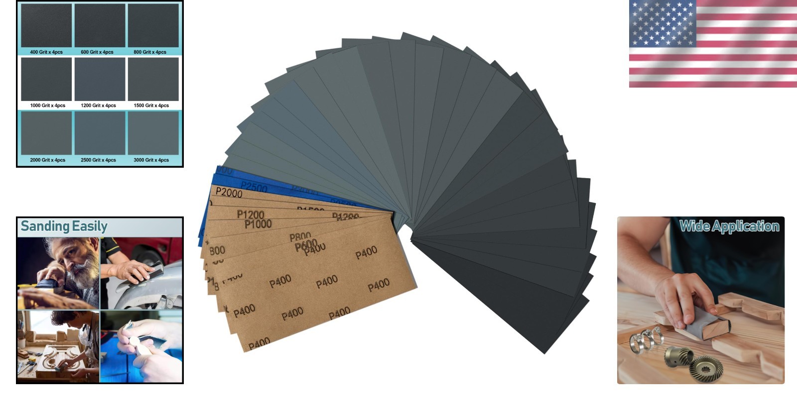 36-Piece Wet & Dry Sandpaper Set – Silicon Carbide Grit 400-3000, 9 x 3.6 Inch