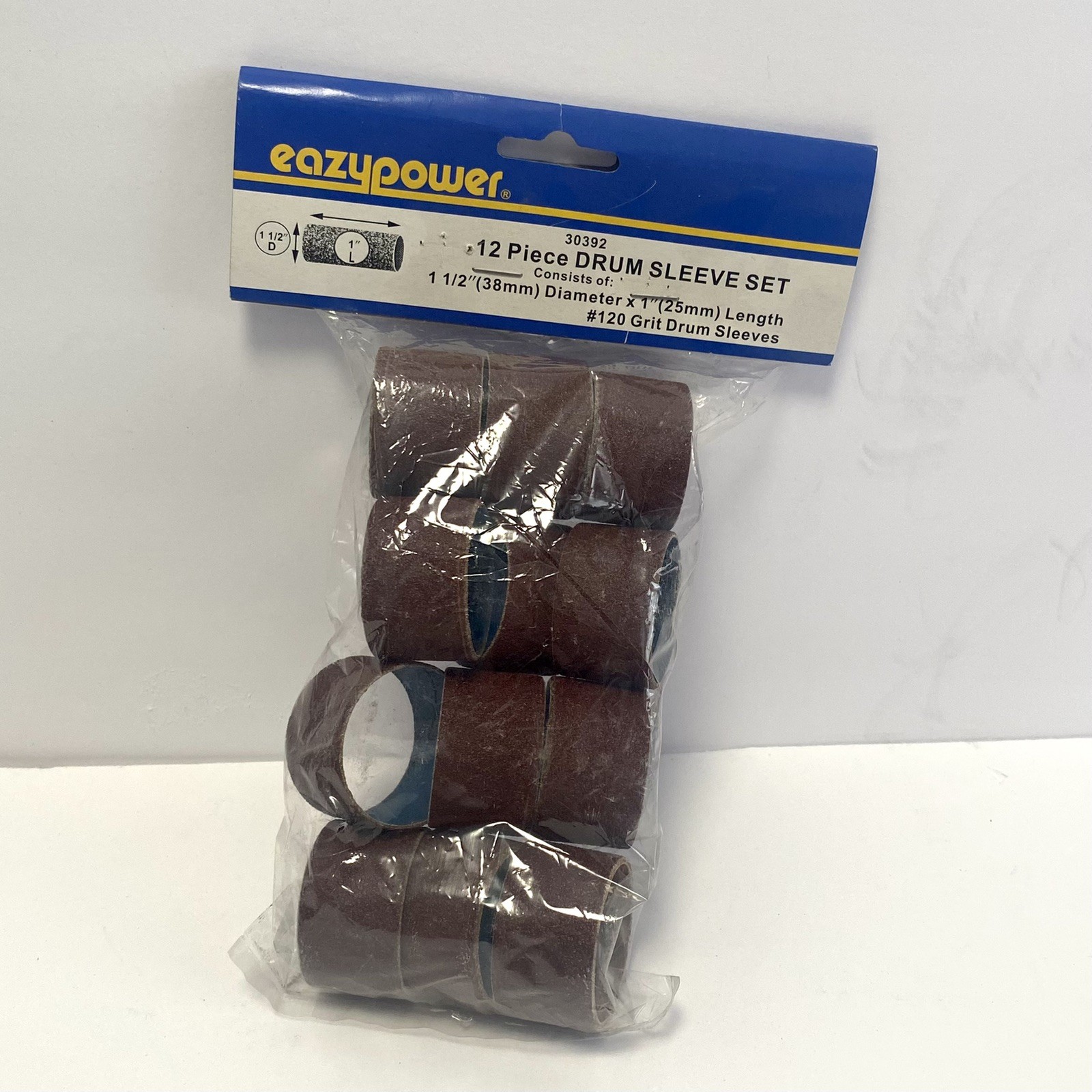12pc Eazypower Sanding Drum Set 1” Long x 1 1/2” Diameter 120 Grit Drum Sleeves