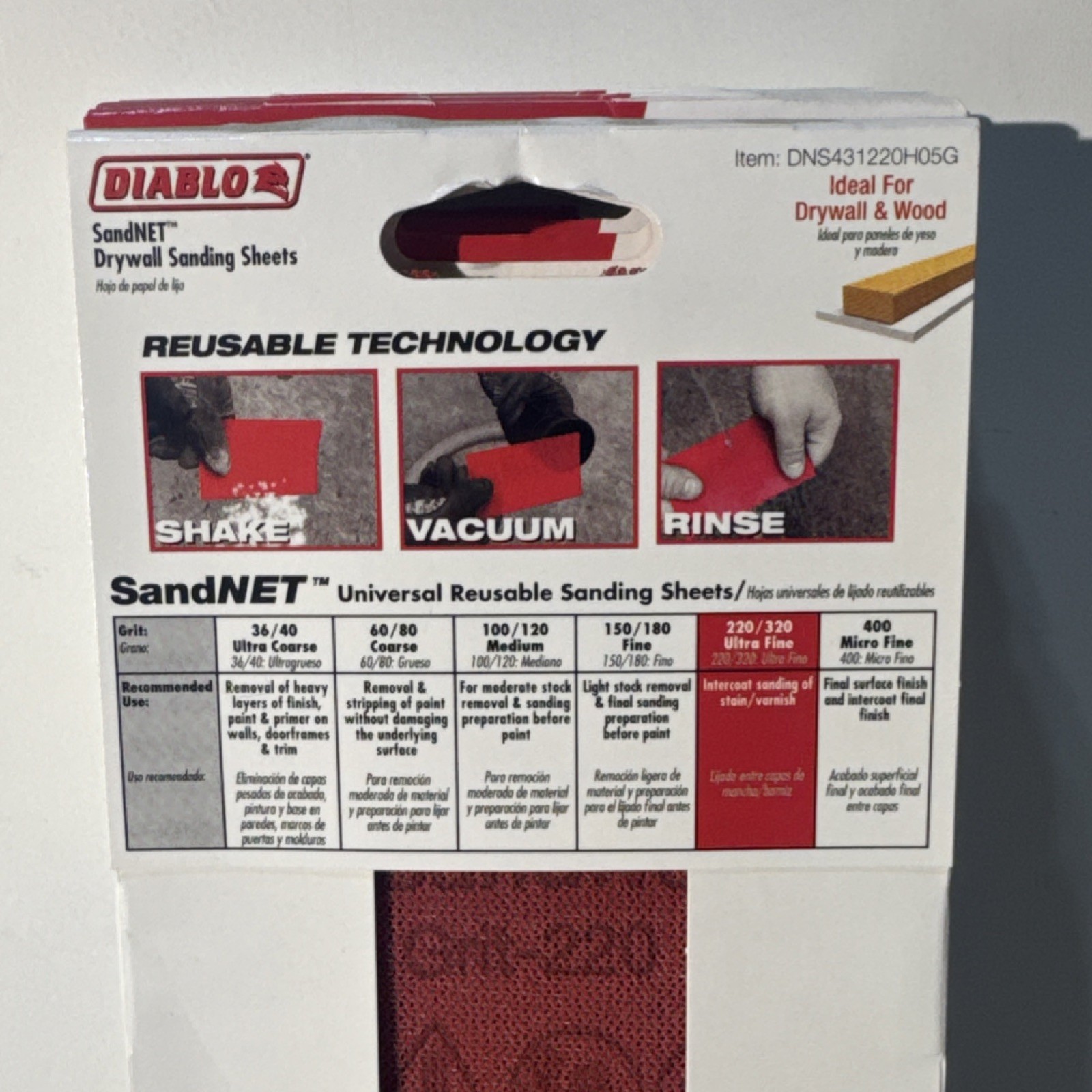 5x Diablo SandNET 220 Grit Sanding Sheets 4-3/16×11-1/4in Red Drywall