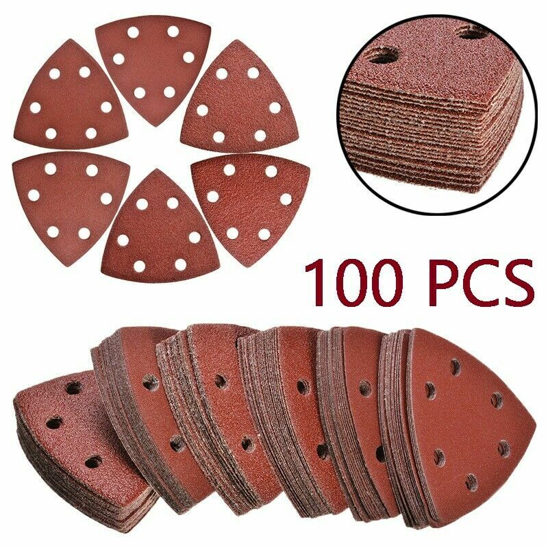 100x Triangle Sandpaper Sanding Pads Hook Loop for 3-1/2″ Oscillating Multi Tool