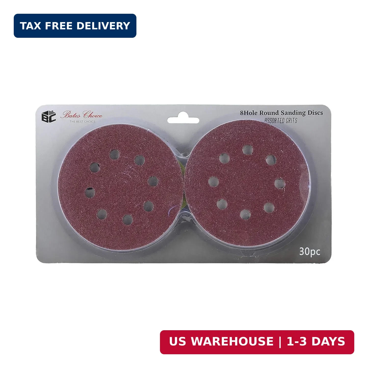 Bates- Sanding Discs 5 Inch 8 Hole, 30 Pack, Assorted Grits 40 80 120 220 320 60