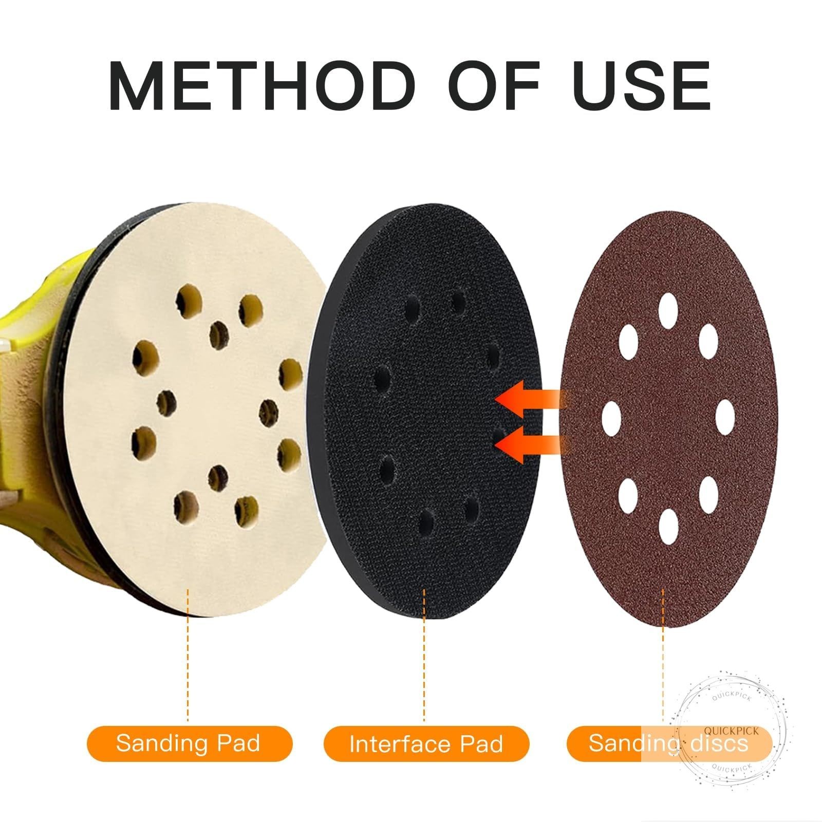 6 Pack 5 Inch 8 Hole Foam Sanding Pads Soft Density Interface Pad, Hook and Loop