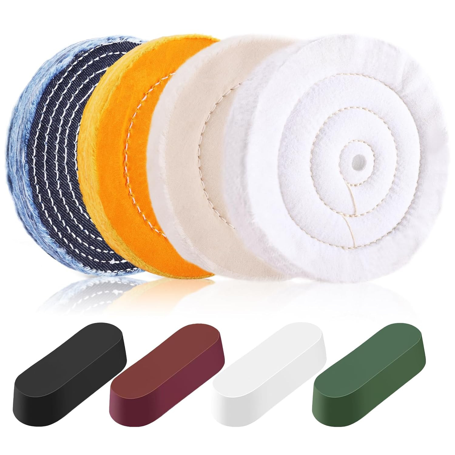 8PCS 6 Inch Buffing & Polishing Wheel Kit for Bench Grinder, 1/2″ Arbor Hole, De