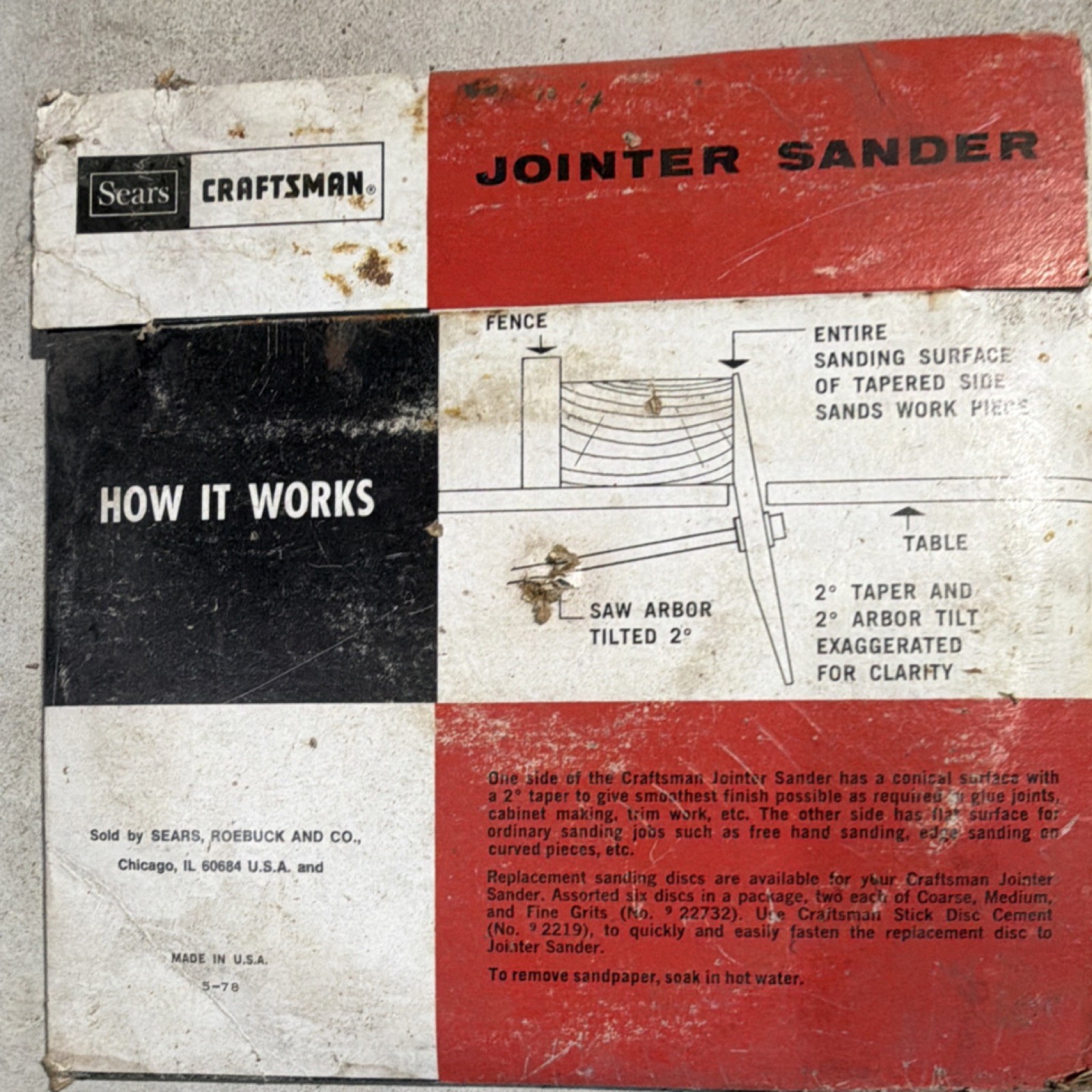Sears Craftsman Jointer Sander Sanding Disc, Brown, MPN 9 2274