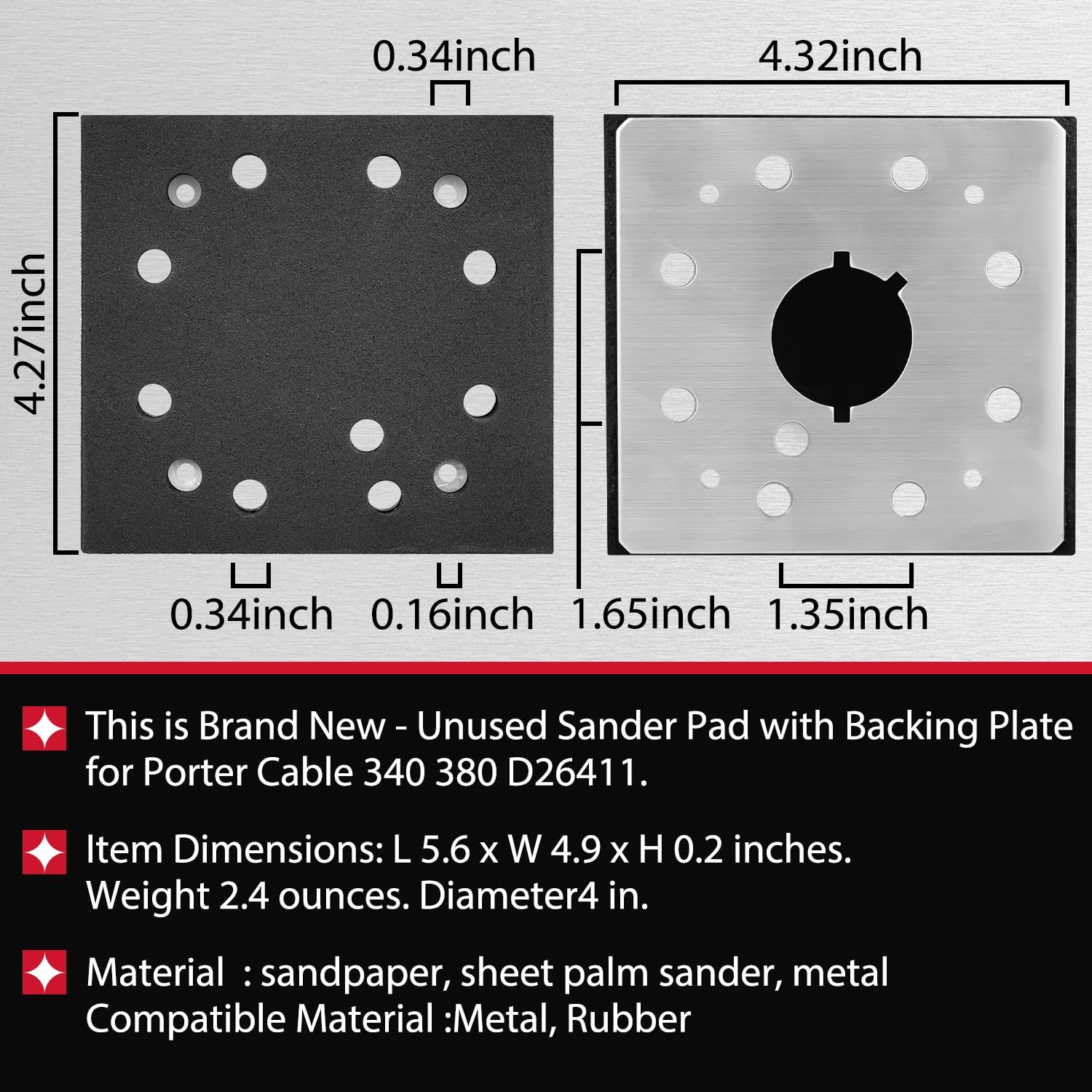 2-Pack 1/4″ Sheet 8 Hole Square Sanding Backing Plate Replacement Pad