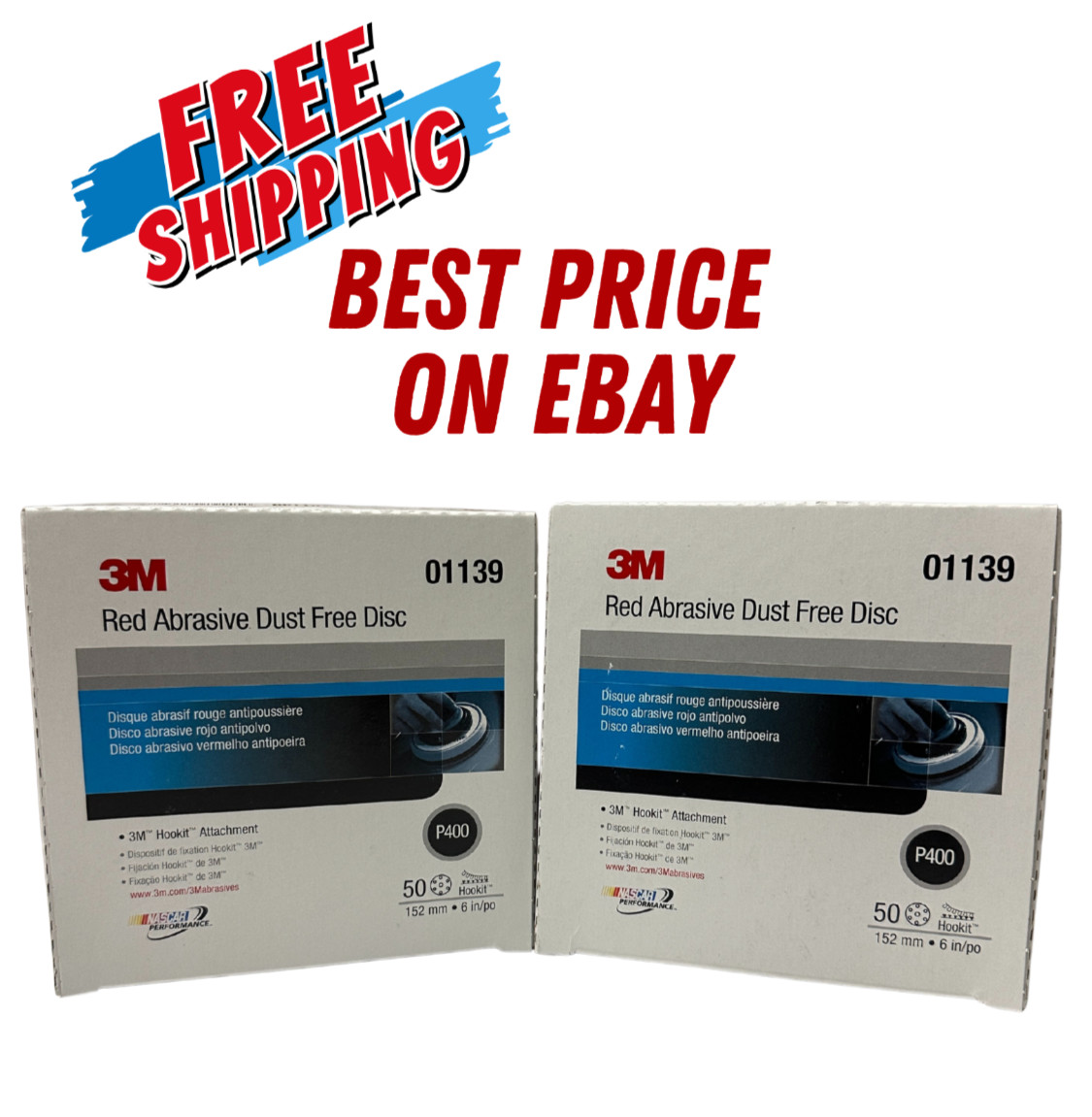 2-Pack 3M Red Abrasive Dust Free Disc 01139 P400 50ct Hookit