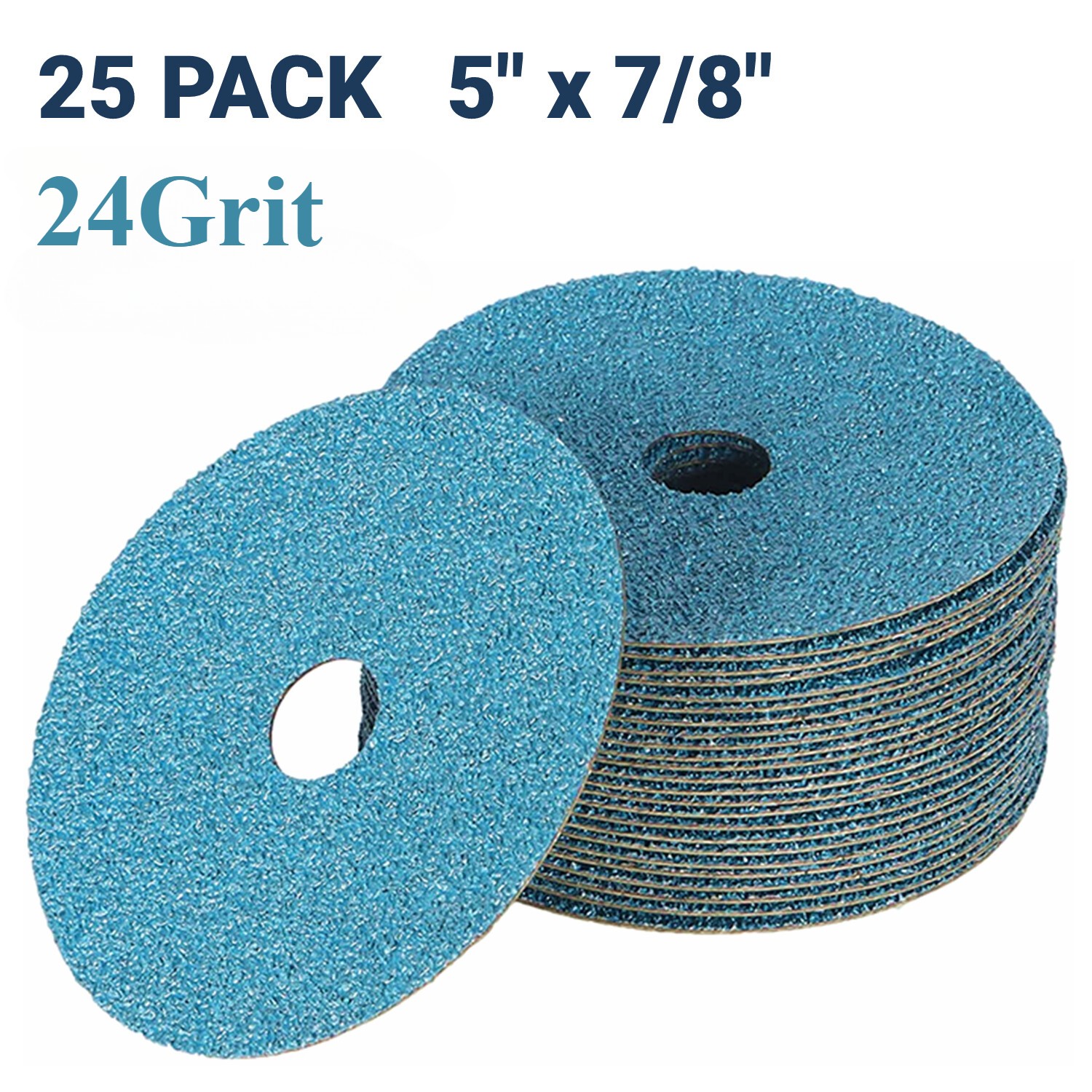 25 Pack 5″ Heavy-Duty Zirconia Resin Fiber Disc 24 Grit Sanding Grinding Discs