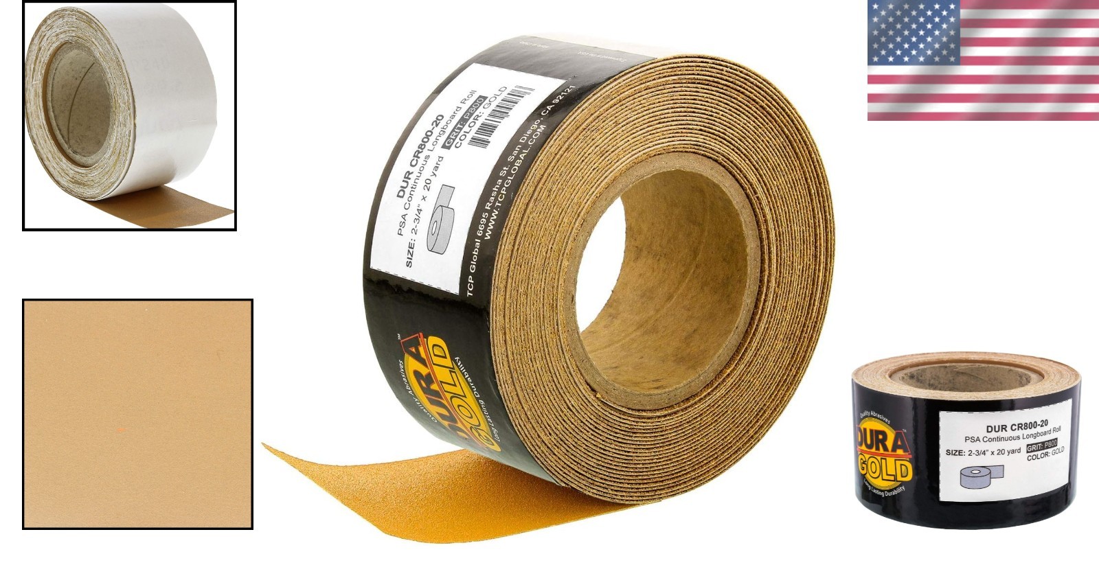 Gold 800 Grit PSA Longboard Sandpaper, 20 Yard Roll, 2-3/4″ Wide, Self Adhesi…