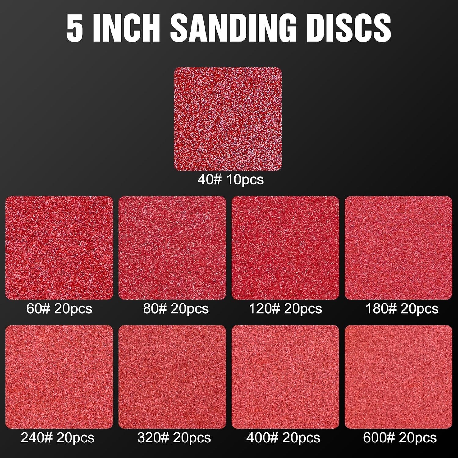 170 Pcs 5 inch Sanding Discs 40 60 80 120 180 240 320 400 600 Grit 8 Hole Hoo…