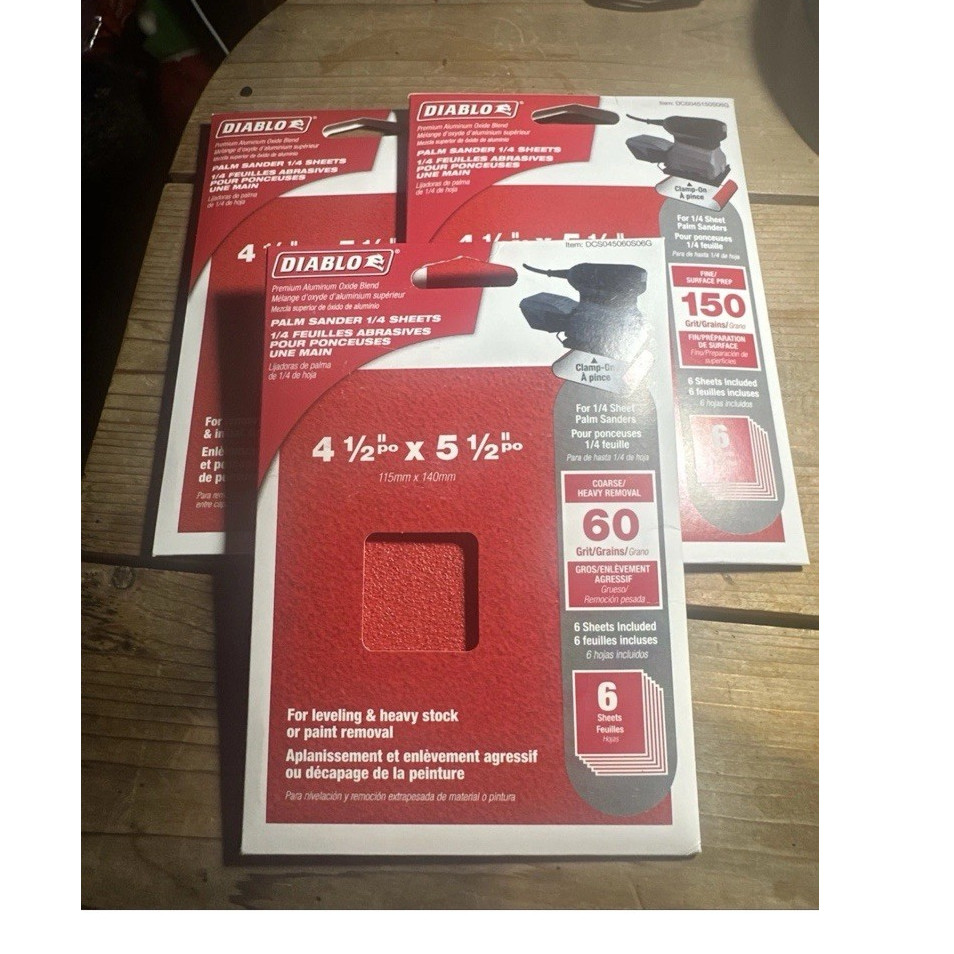 Diablo Aluminum Oxide Sandpaper Sheets 4.5×5.5in 60/150 Grit Palm Sander 6-Pack