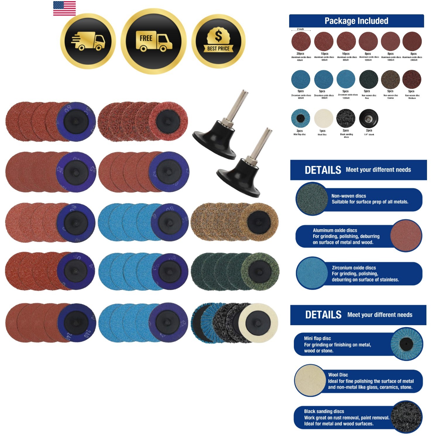 101-pieces Sanding Discs Set, 2 inch Discs with 1/4 inch Holder, Surface Cond…