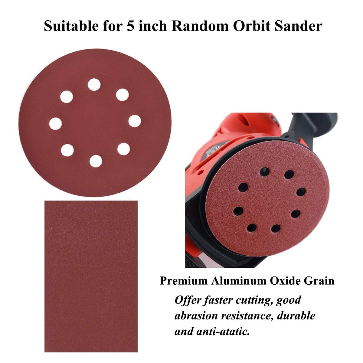 60-Pack 5-Inch Aluminum Oxide Grit Sanding Discs for Random Orbit Sanders