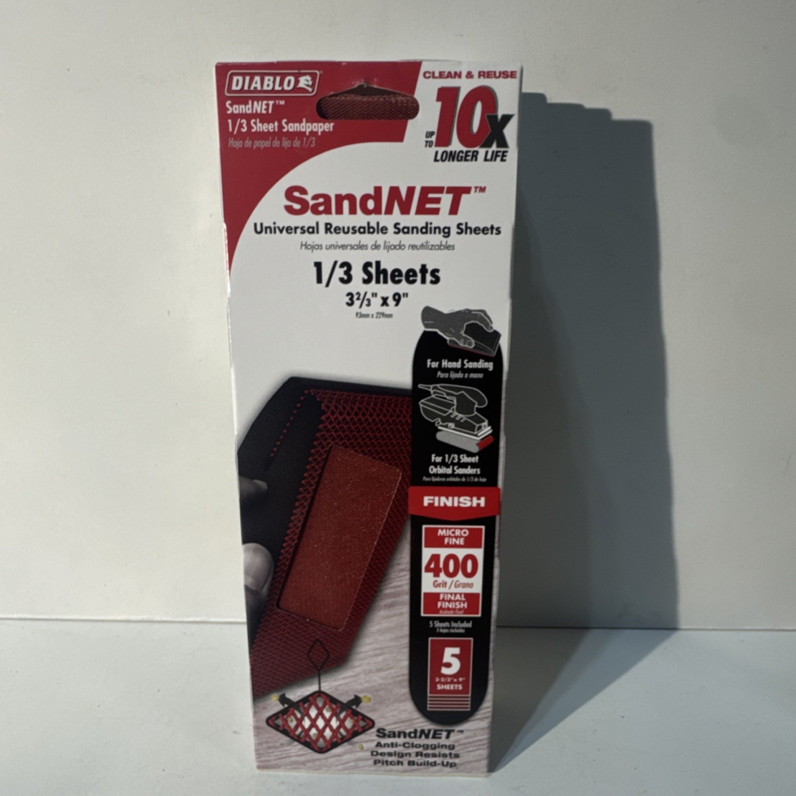 5x Diablo SandNET 400 Grit Micro Fine Sanding Sheets 3-2/3x9in Red Wood Metal