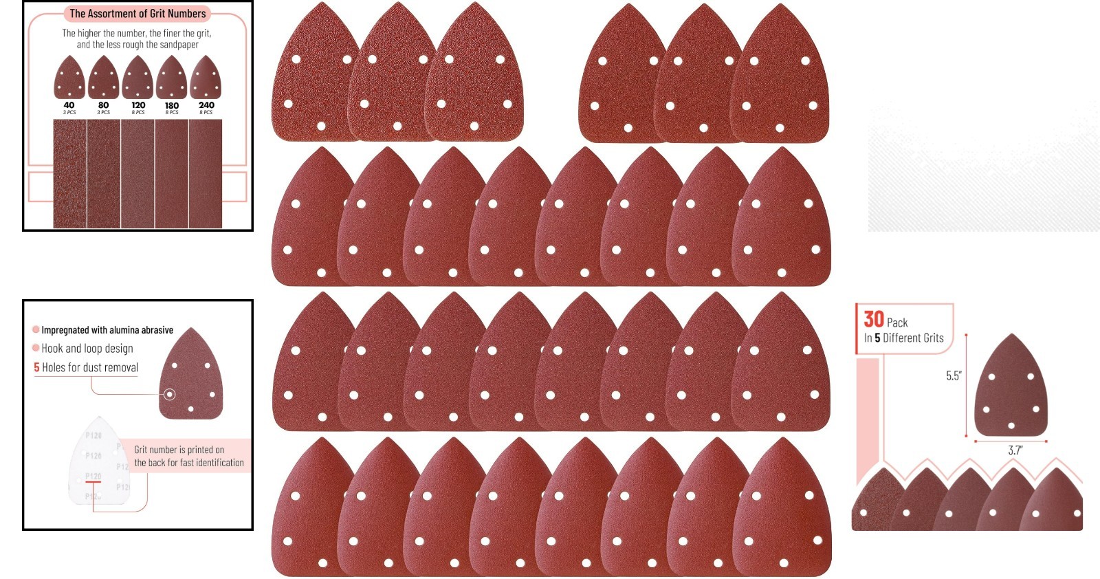 30 Pcs Mouse Sander Sandpaper Assortment – Aluminum Oxide, Perfect for Crafts