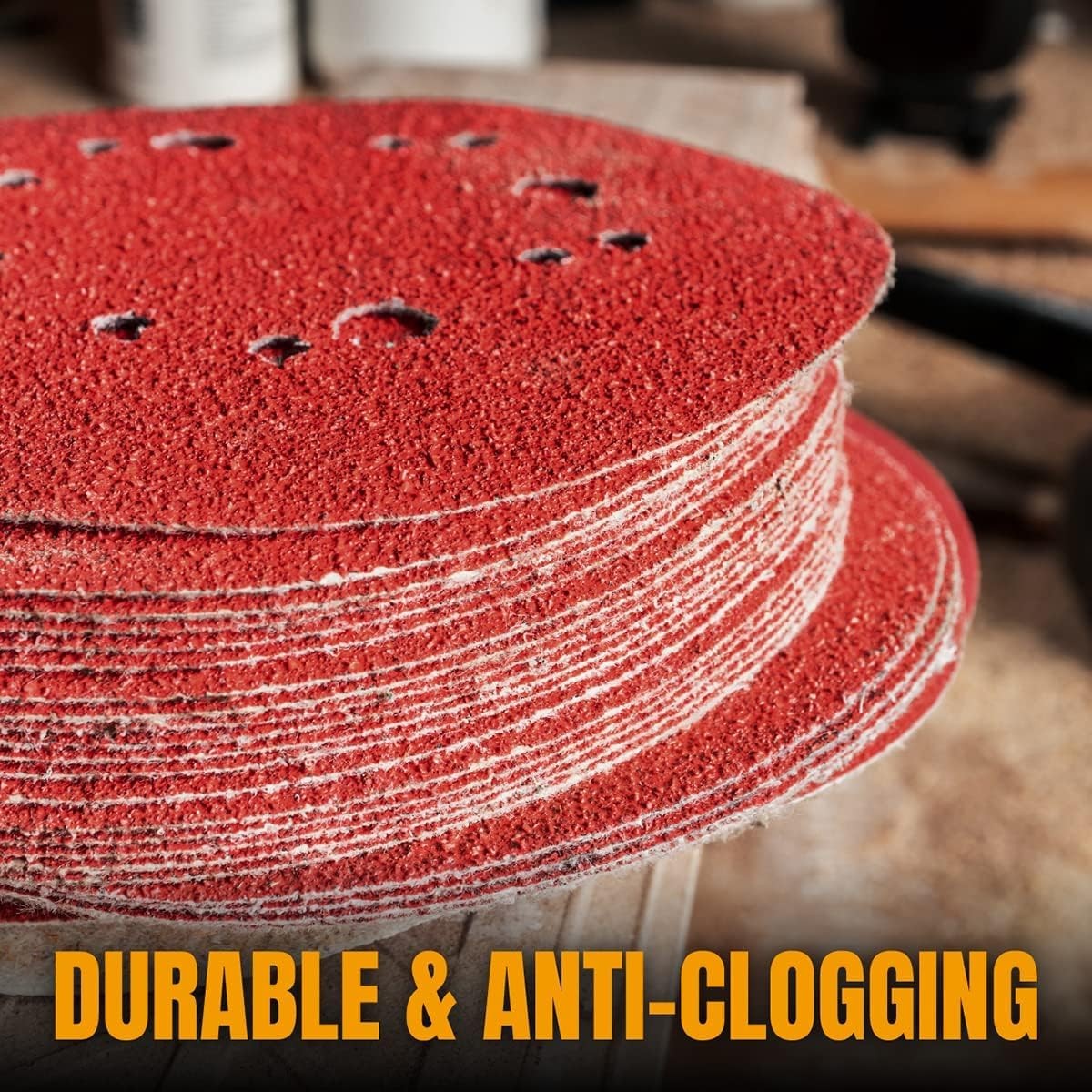 POWERTEC 40 Grit, 100 Pack, 6 Inch Sanding Discs – Hook 40 6 x 6h, Red