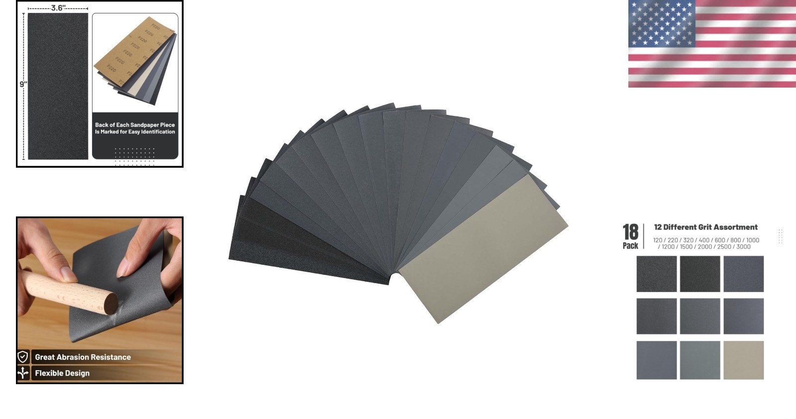 Bates Assorted Grit Sandpaper Pack – 18 Durable Sheets for Metal & Wood Projects