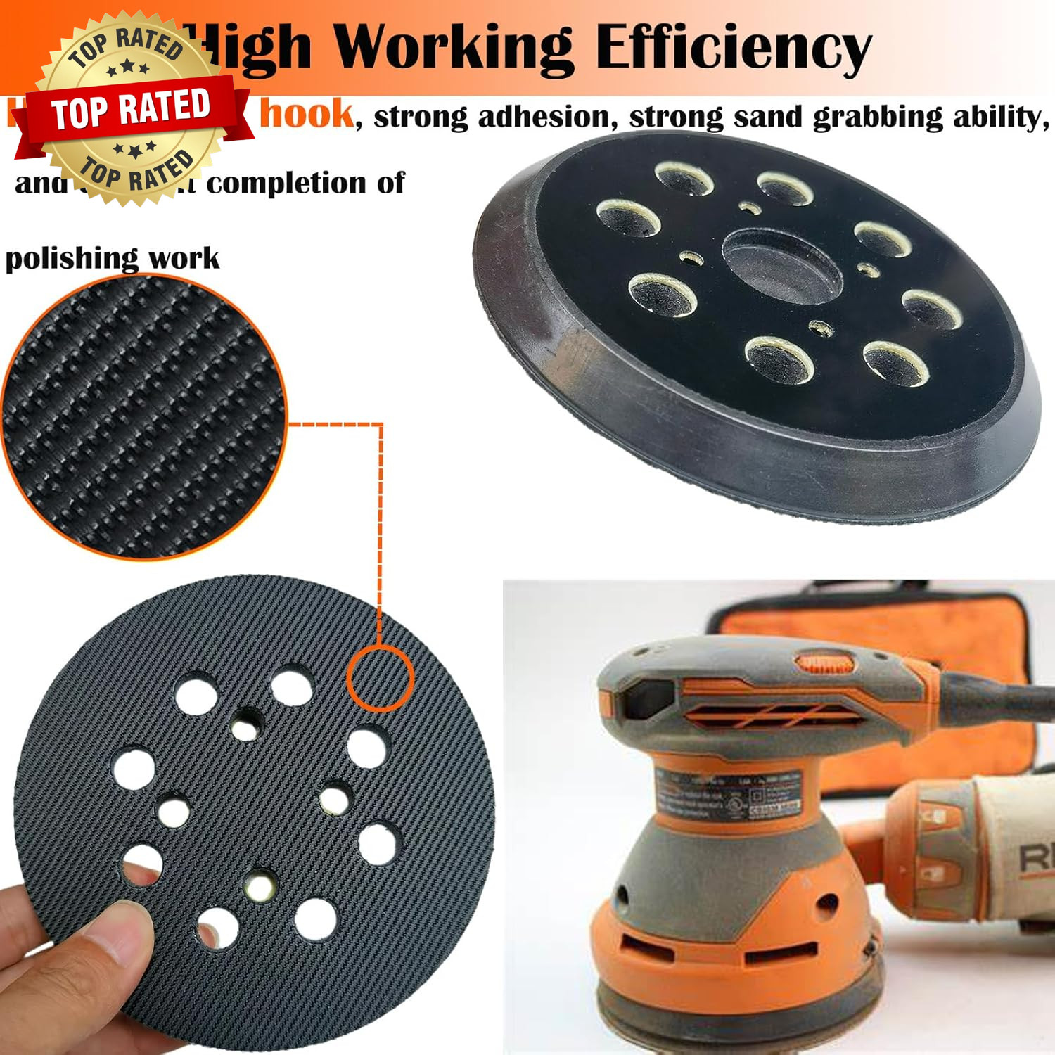 2 Pack 5 Inch 8 Hole Hook and Loop Sander Pad for Ridgid R2600 R2601 5″ Random O