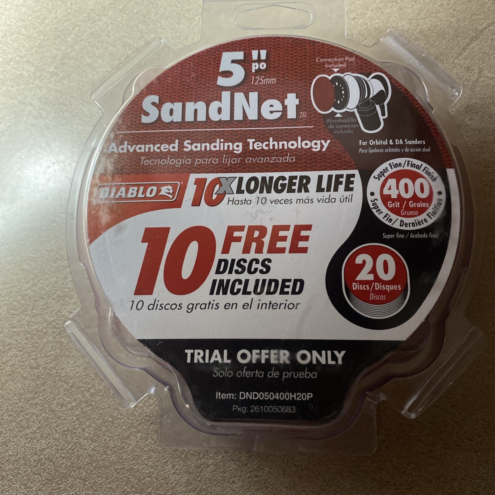Diablo Tools 5 Inch 400 Grit (Micro Fine) Sandnet Discs With Connection Pad 20