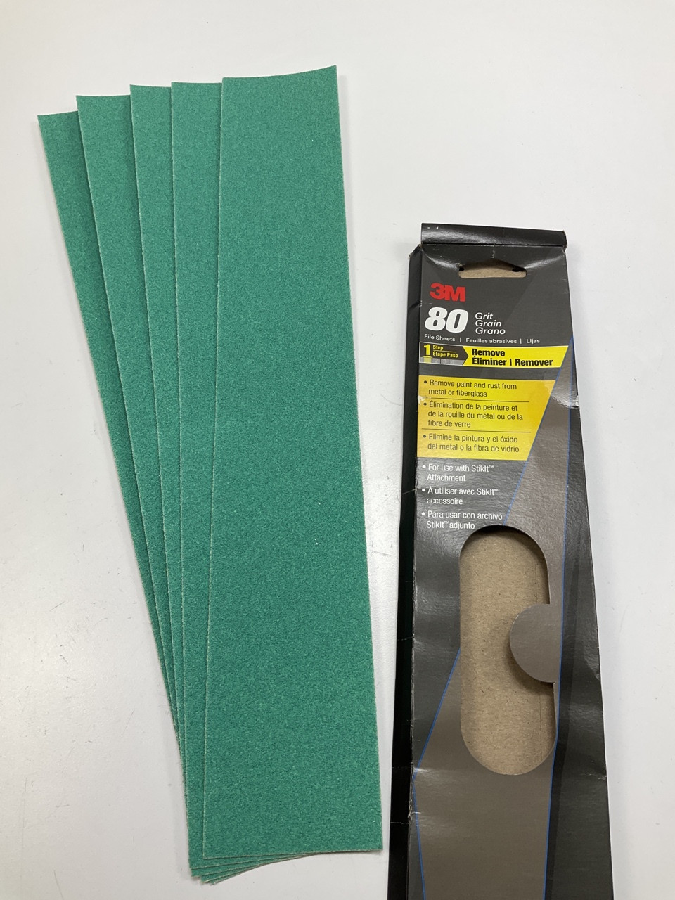 3M Green Corps File Sheets, 32230, 80 Grit, 2-3/4 In X 16 1/2 In, 5 Sheets