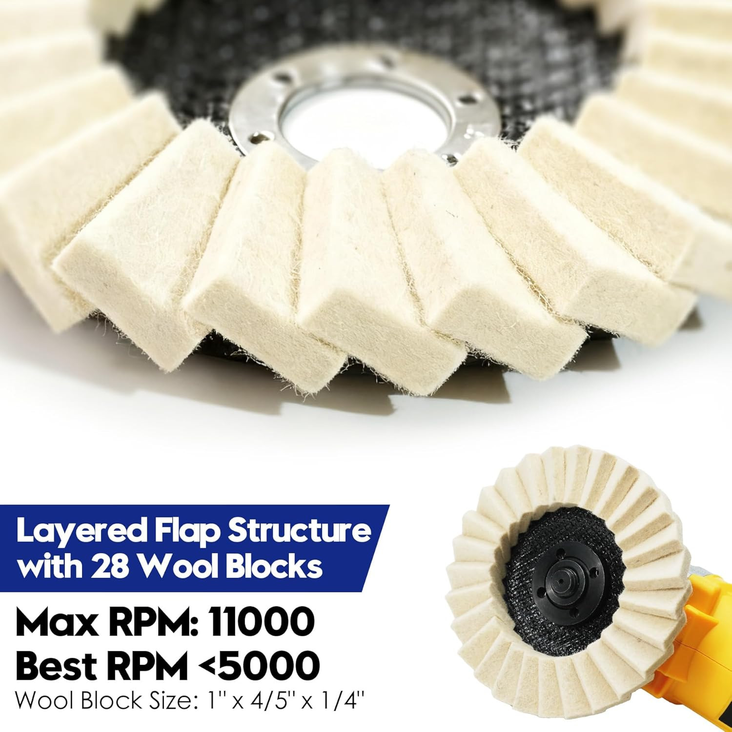 11PCS Wool Felt Polishing Disc & Polishing Compounds Set, 4-1/2″ X 7/8″ Thicken