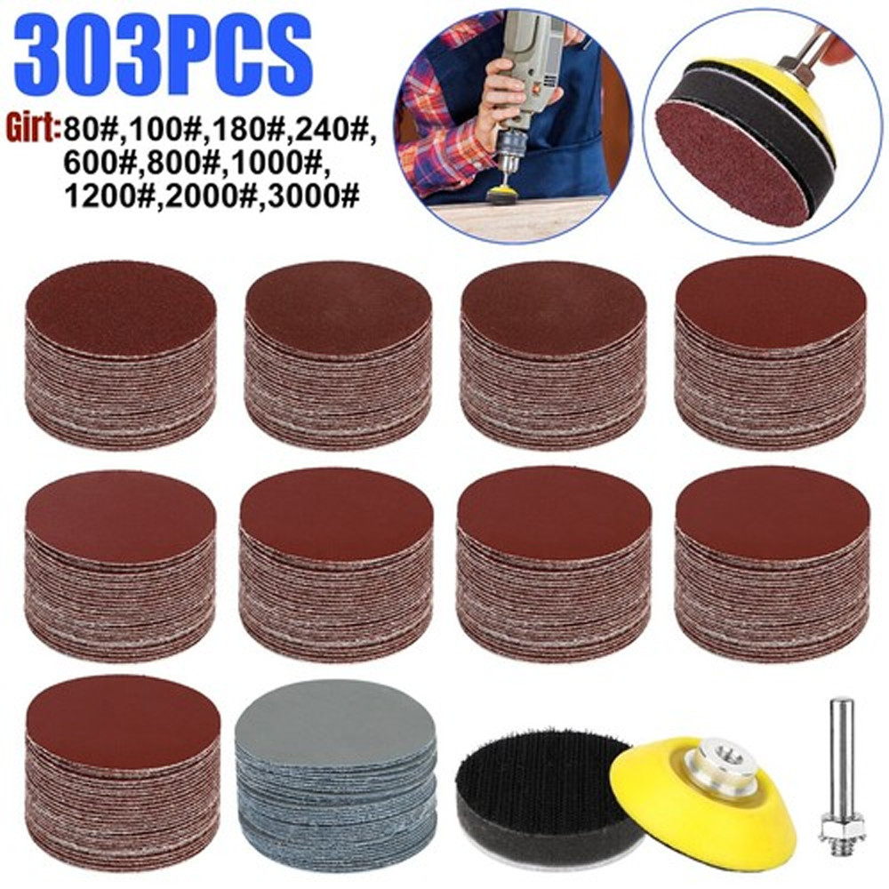 303pcs 2 Inch Sanding Disc Kit, 80-3000 Grit Wet Dry Hook & Loop Sandpaper Pads
