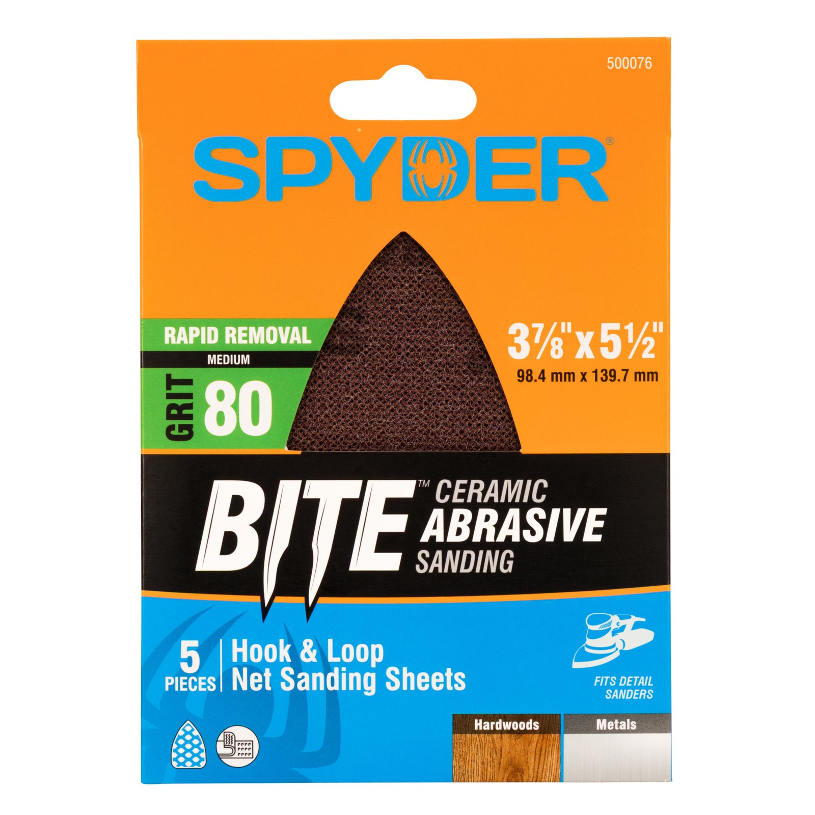 Spyder 3-7/8 in. x 5-1/2 in. 80 Grit Ceramic Net Sanding Sheets 5-Pack 500076