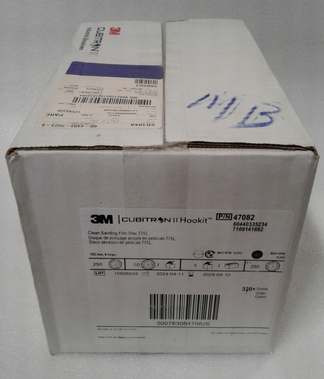 Box of 250 3M 47082 775L Cubitron II Hookit Clean Sanding Film Disc 152mm 320+