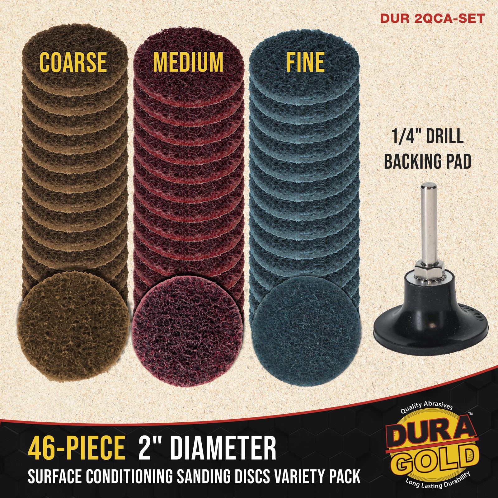 Dura-Gold 46 pc 2″ Diameter Surface Conditioning Sanding Discs Variety Pack, Pad