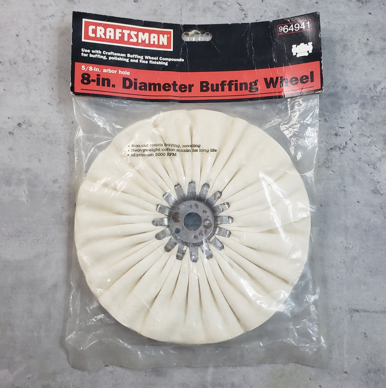 Sears Craftsman 8″ Buffing Wheel 5/8″ Arbor Hole 64941 NOS Sealed