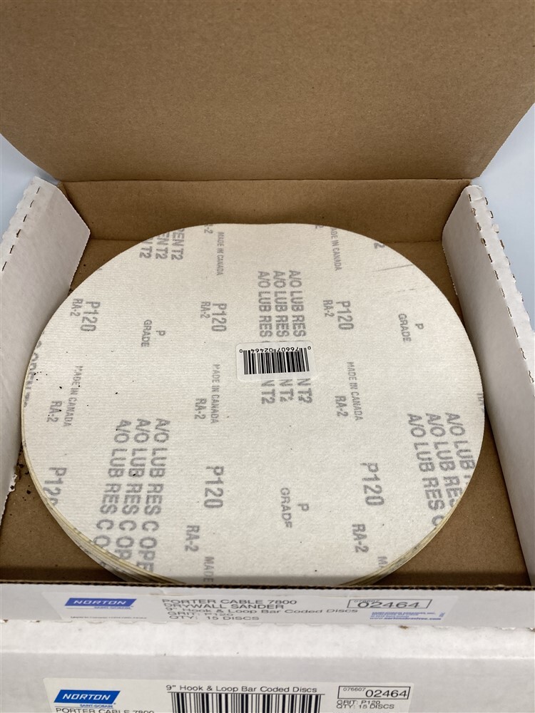 45 Norton 9″ Hook & Loop Discs for Porter Cable 7800 Drywall Sander P120 Grit