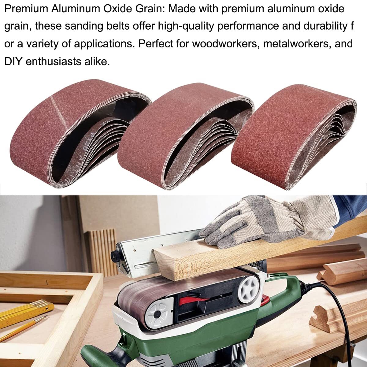 15 PCS 3″ x 21″ Premium Sander Belts – 5 Each of 40 80 120 Grit Aluminum Oxid…