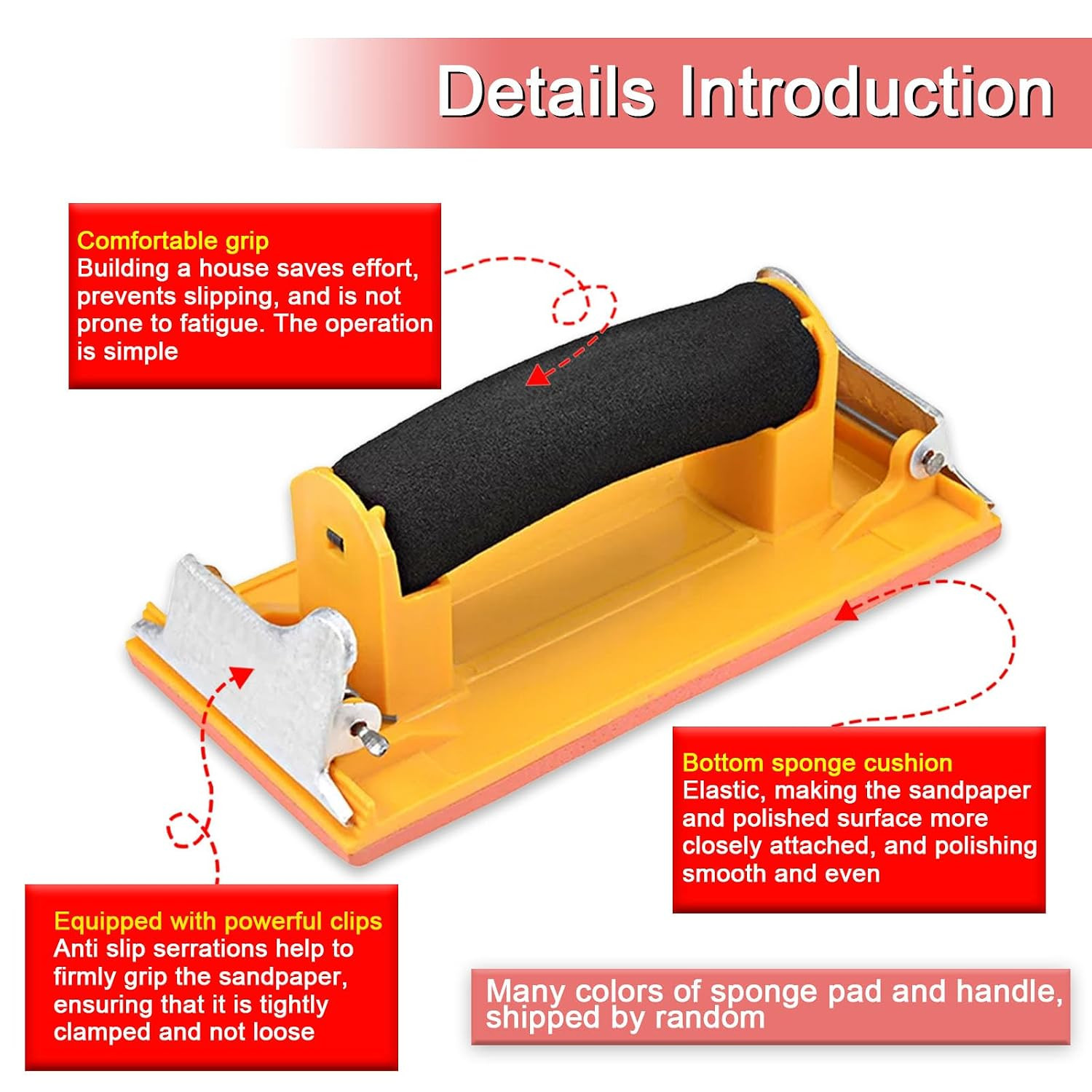 Hand Sander, Sandpaper Holder with Sponge Handle, 7 X 3.5 Inch Manual Hand Sandi