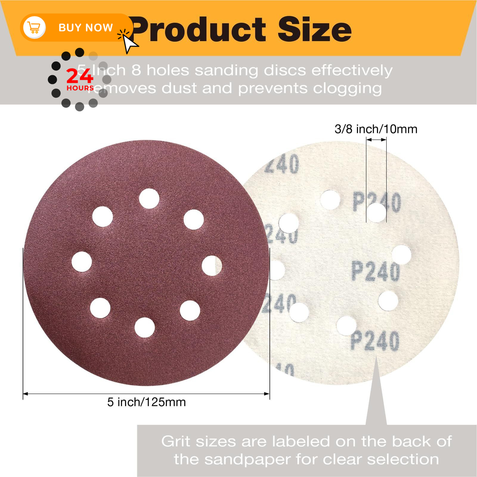 120 Pcs Sanding Discs, 5 Inch Sandpaper, 40, 60, 80, 120, 150, 240 5 inch