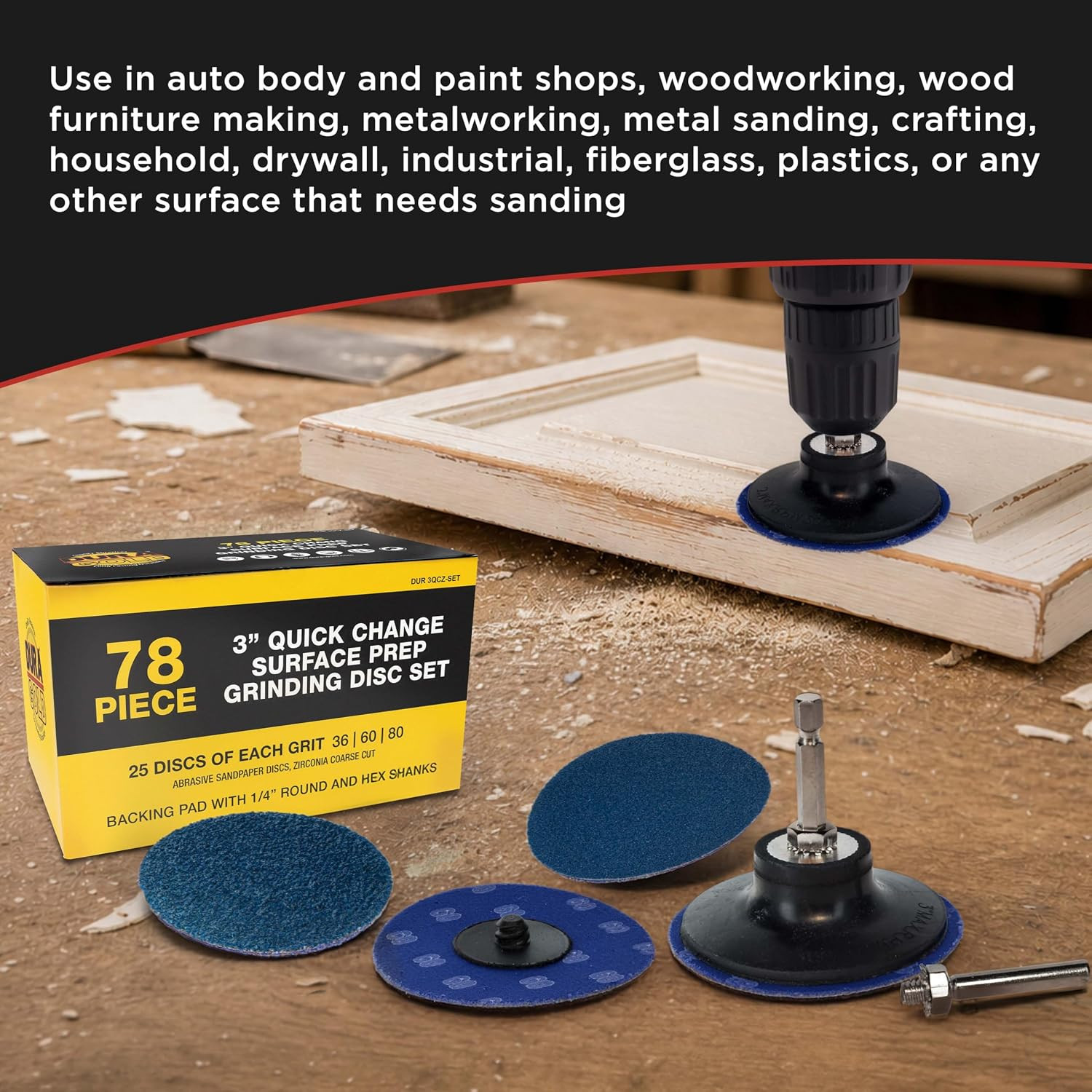 3 Inch Grinding Discs, 36, 60 & 80 Grit (25 Disc Each), R-Type Adapter & Backing