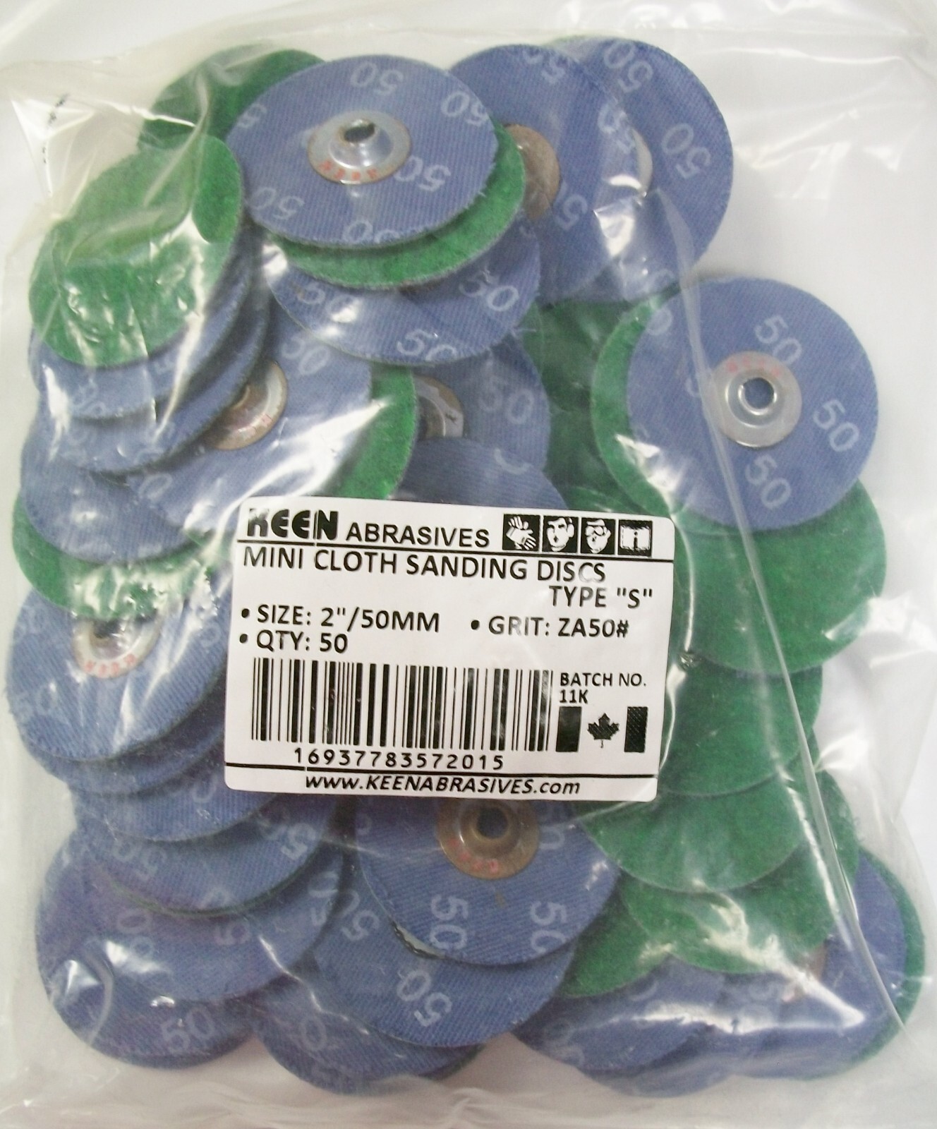 2″ Type S Roll On Clip On Sanding Disc, 50 Grit, Zir, Keen , 50pc