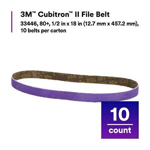 3M Cubitron II 33446 File Belts, 1/2 in W x 18 in L, 80 Grit, Purple, 10 belts