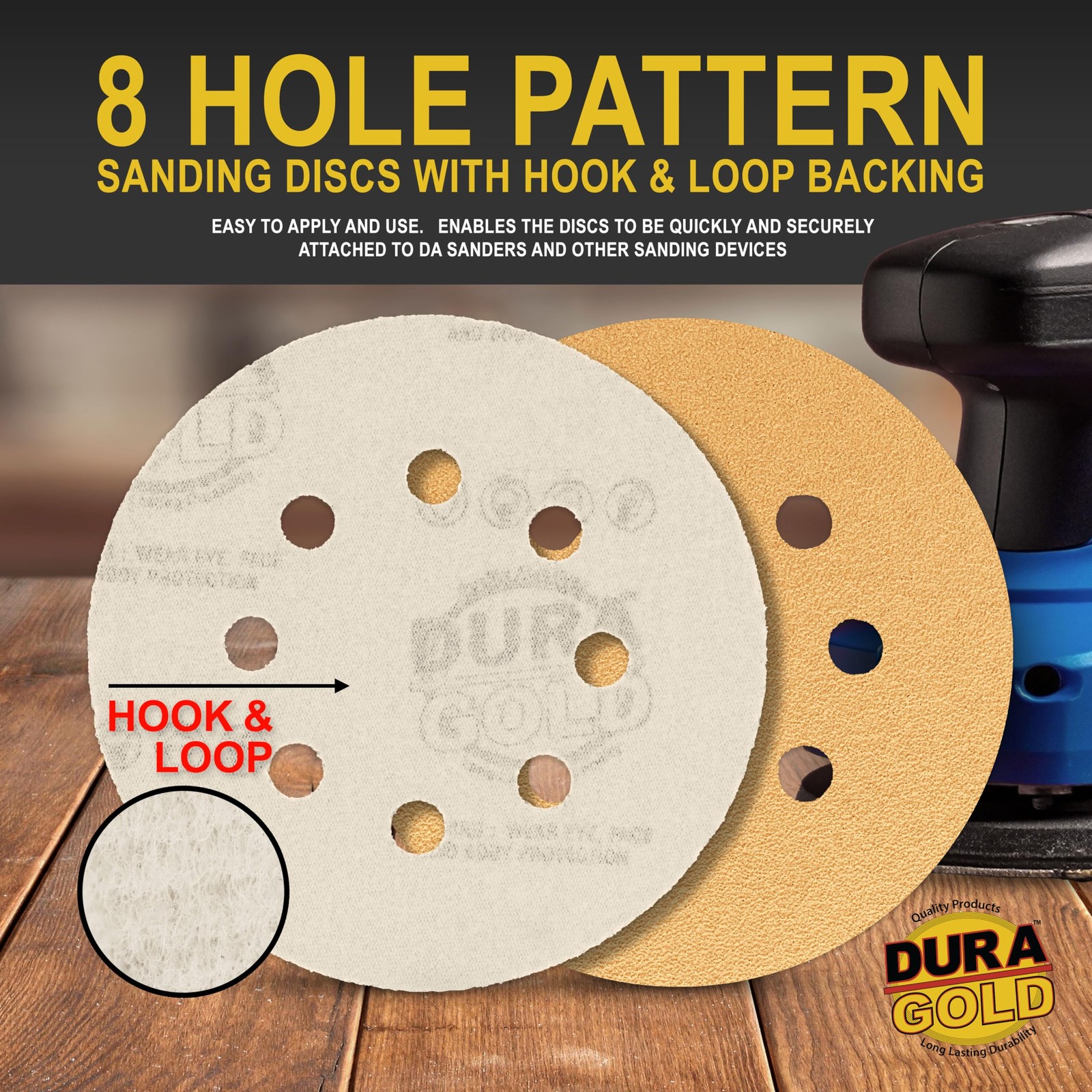 Premium – Variety Pack – 5″ Gold Sanding Discs – 8-Hole Dustless Hook and Loo…