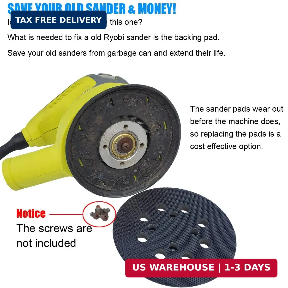 5″ Replacement Sander Pad for Ryobi Sander, Aluminum Oxide Grit, Compatible with