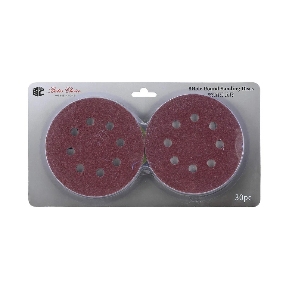 30Pk 5″ 8-Hole Sanding Discs Hook and Loop Round Sandpaper Orbital Sanding Pads