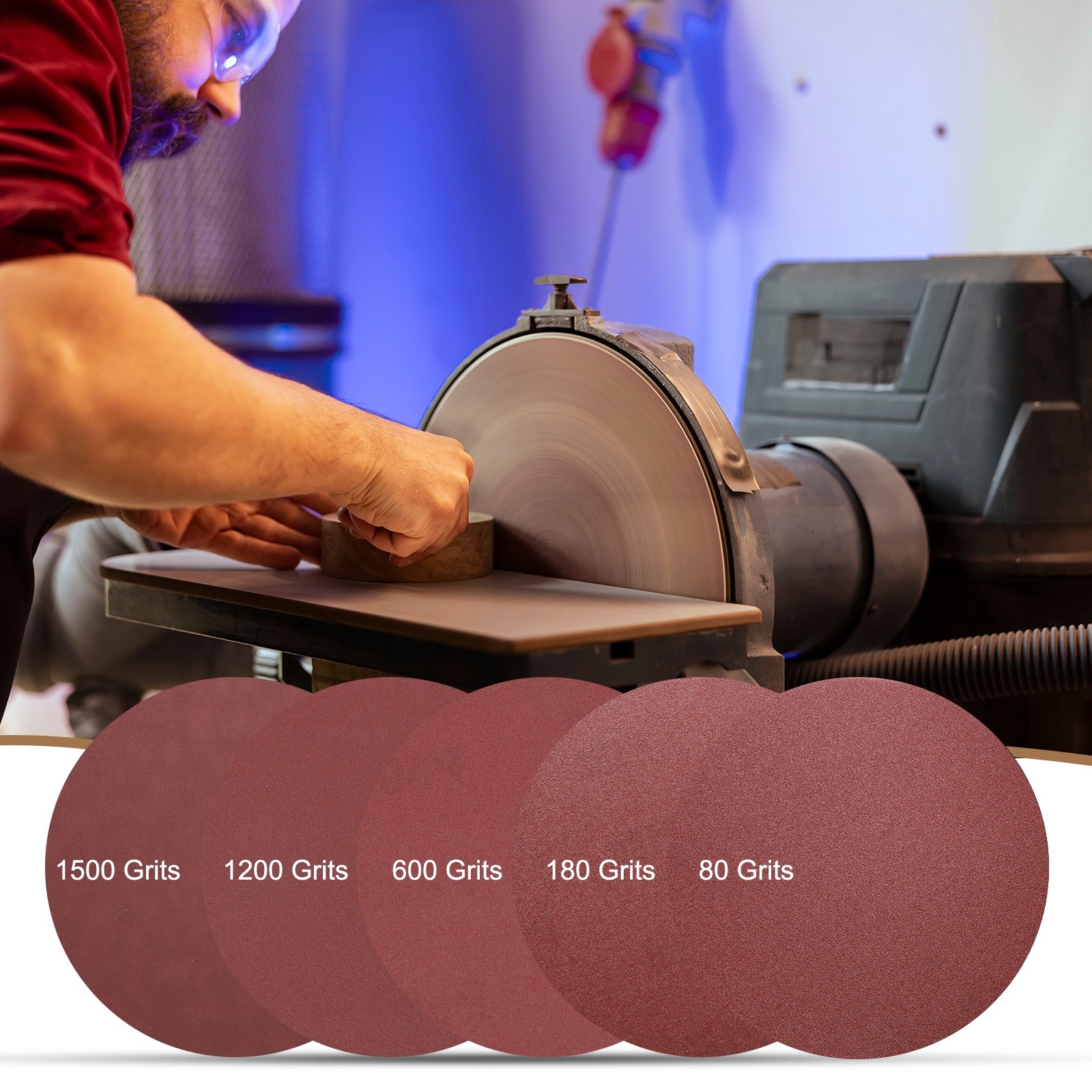 2pcs 10″ Hook and Loop Sanding Discs 100 Grits Aluminum Oxide Sandpapers