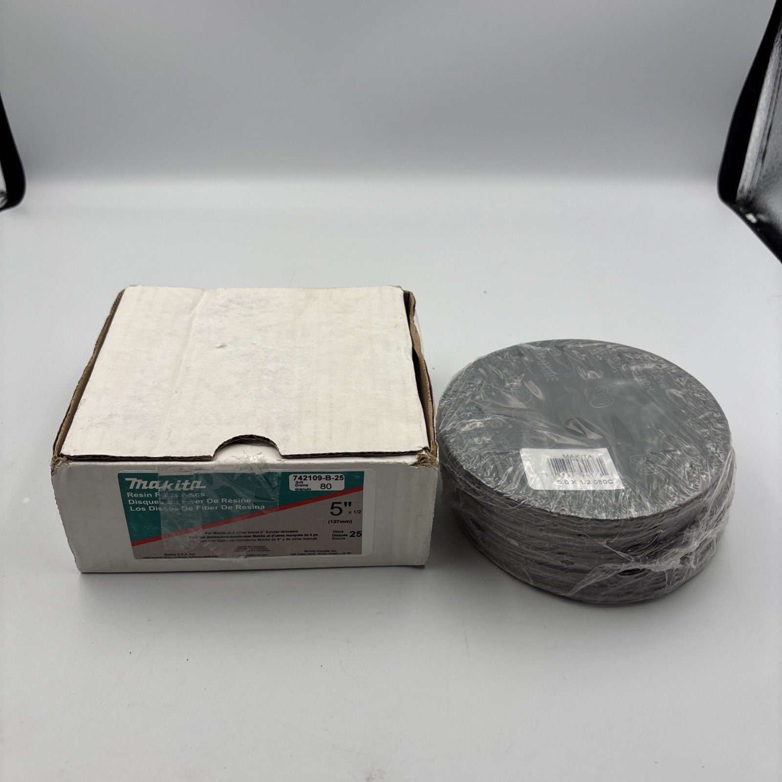 Makita 742109-B-25 Resin Fiber Sanding Discs 5″ x 1/2″ 80 Grit (25-Pack Box) New