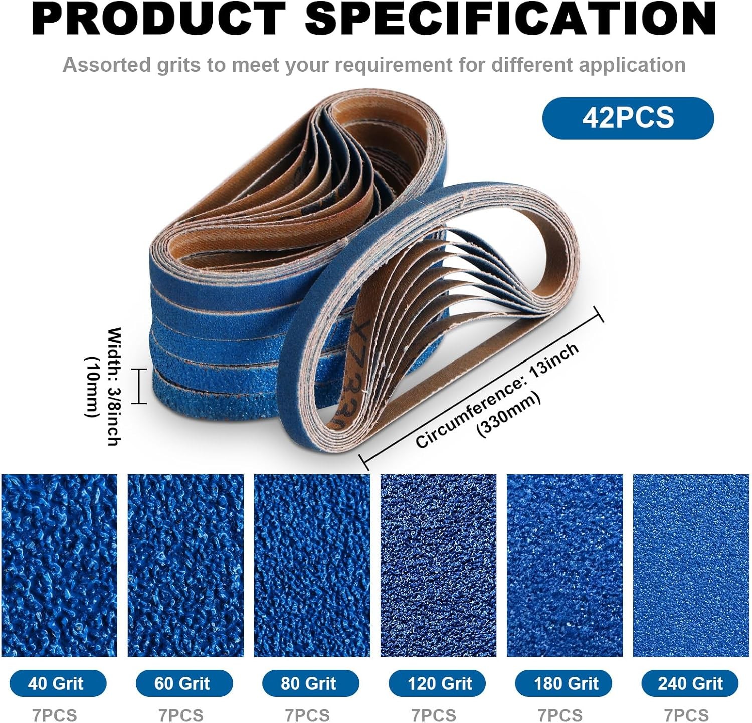 3/8 x 13 Inch Zirconia Sanding Belts, 42 Pcs 7 Each of 40/60/80/120/180/240 A…