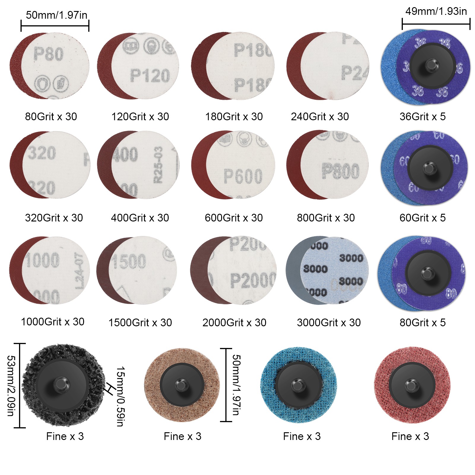 388Pcs 2 inch Roll Lock Sanding Discs Set 1/8″ 1/4″ Shank Holder for Die Grinder
