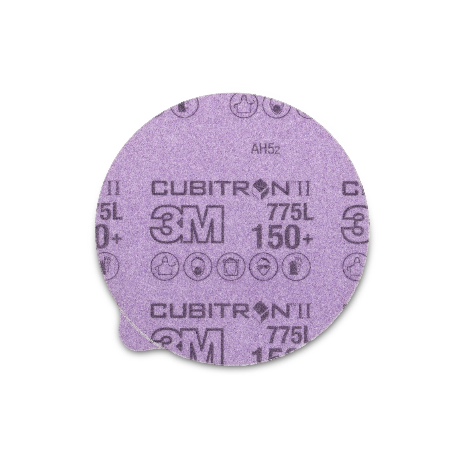 3M Cubitron II Stikit Film Disc 775L, 150+, 5 in x NH, Linered w/Tab,Die 500X