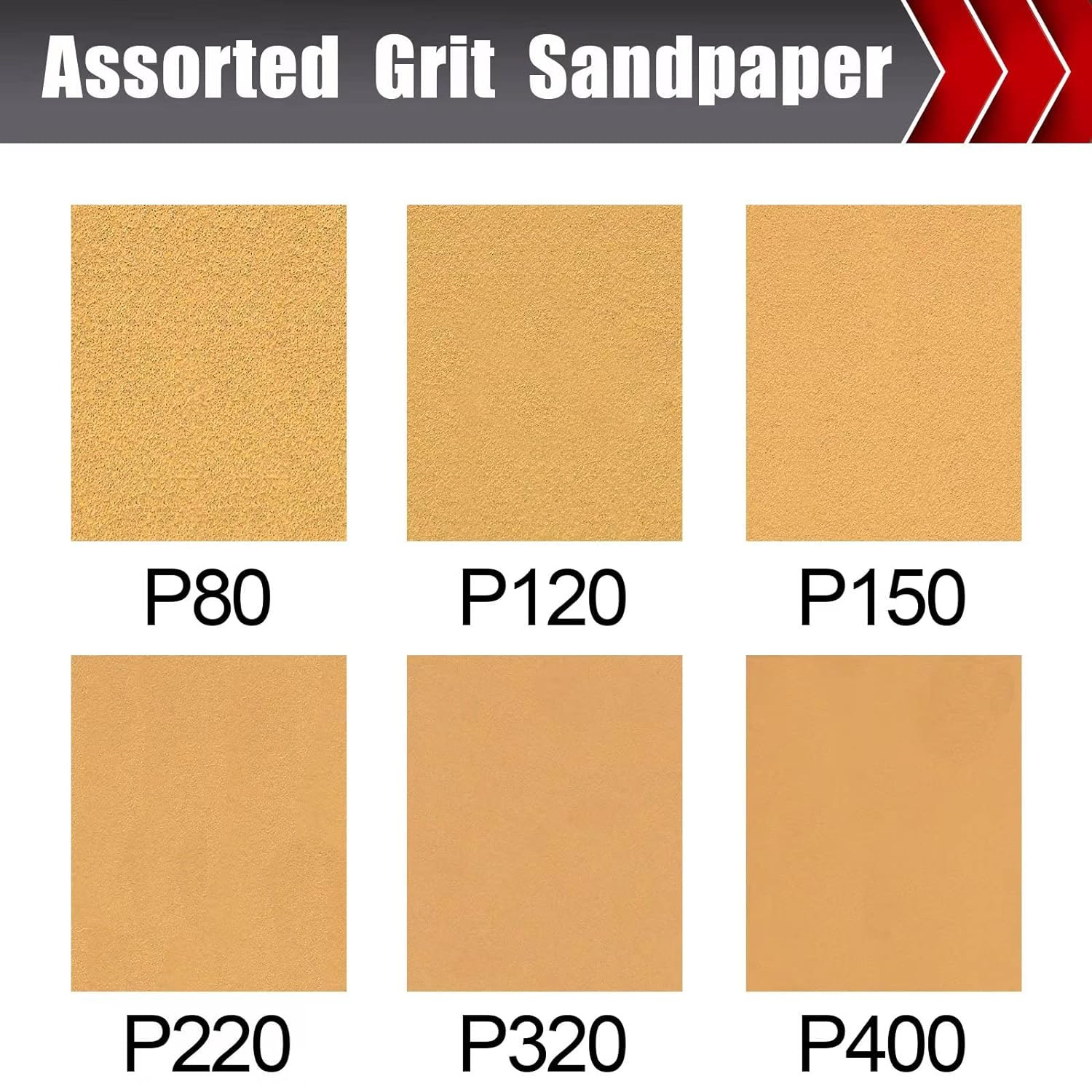 50 Pcs 1/4 Sheet Sandpaper, Premium Sand Paper 80/120/150/220/320/400 Grit Sand