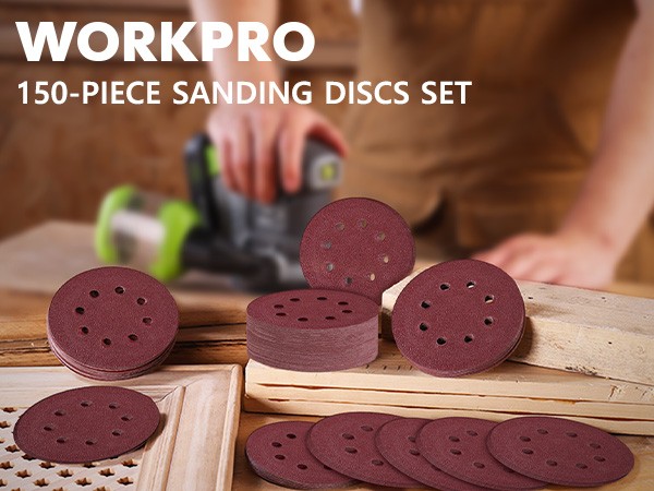 WORKPRO 150-piece Sanding Discs Set 5-Inch 8-Hole for Random Orbital Sander New