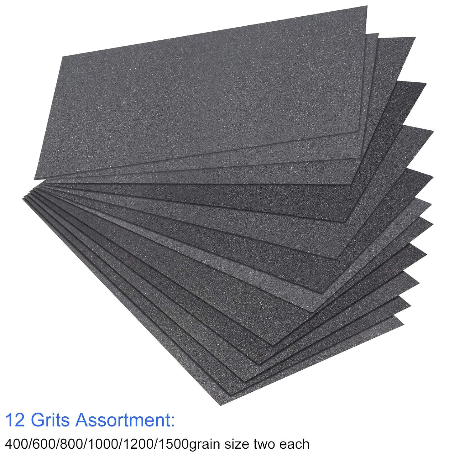 12 Sheets Abrasive Dry Wet Waterproof Sandpaper Sheets Assorted Grit